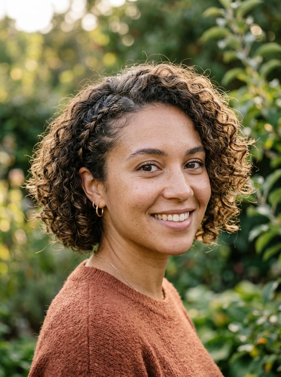 Curly Bob mit seitlicher Flechtpartie - Flechtfrisur für kurze Haare